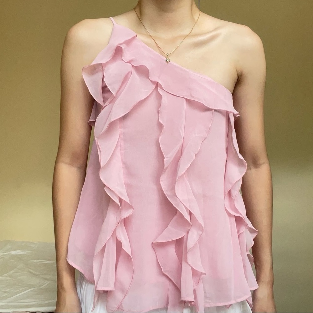 Zara Pink Ruffled One-Shoulder Top
